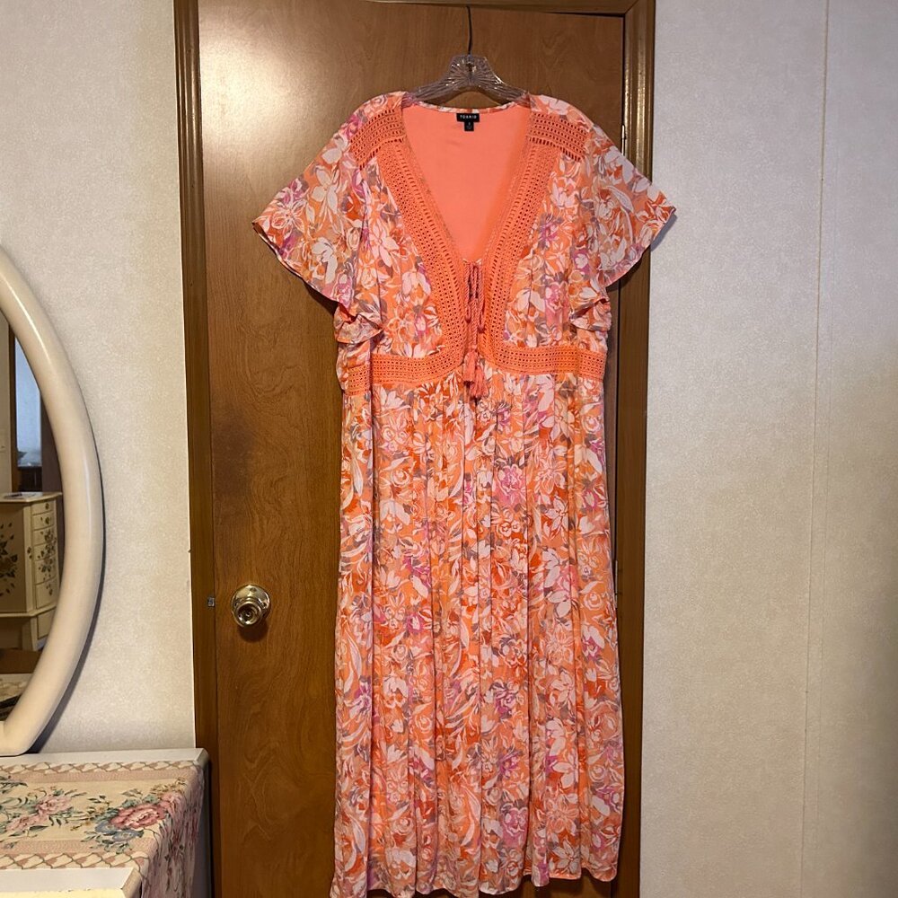 torrid Orange Pink Floral Midi Dress